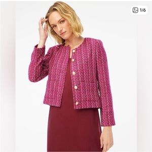 J Crew Tweed Lady Jacket 0 BS926 Women’s Gold Buttons Berry And Brown Medley